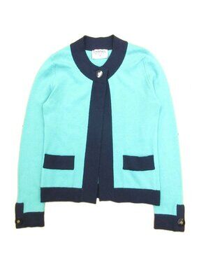 Chanel Vintage Cashmere Cardigan CC Logo Button Emerald Green HW